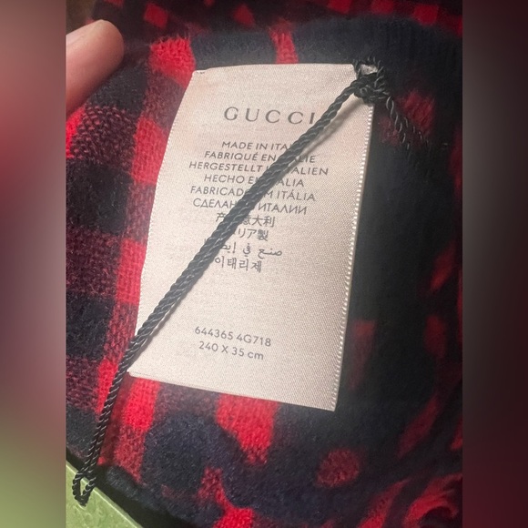 GUCCI NWT Authentic Unisex Gucci Red Blue Wool Check GG Logo Scarf 14" x 94" New - Picture 3 of 9